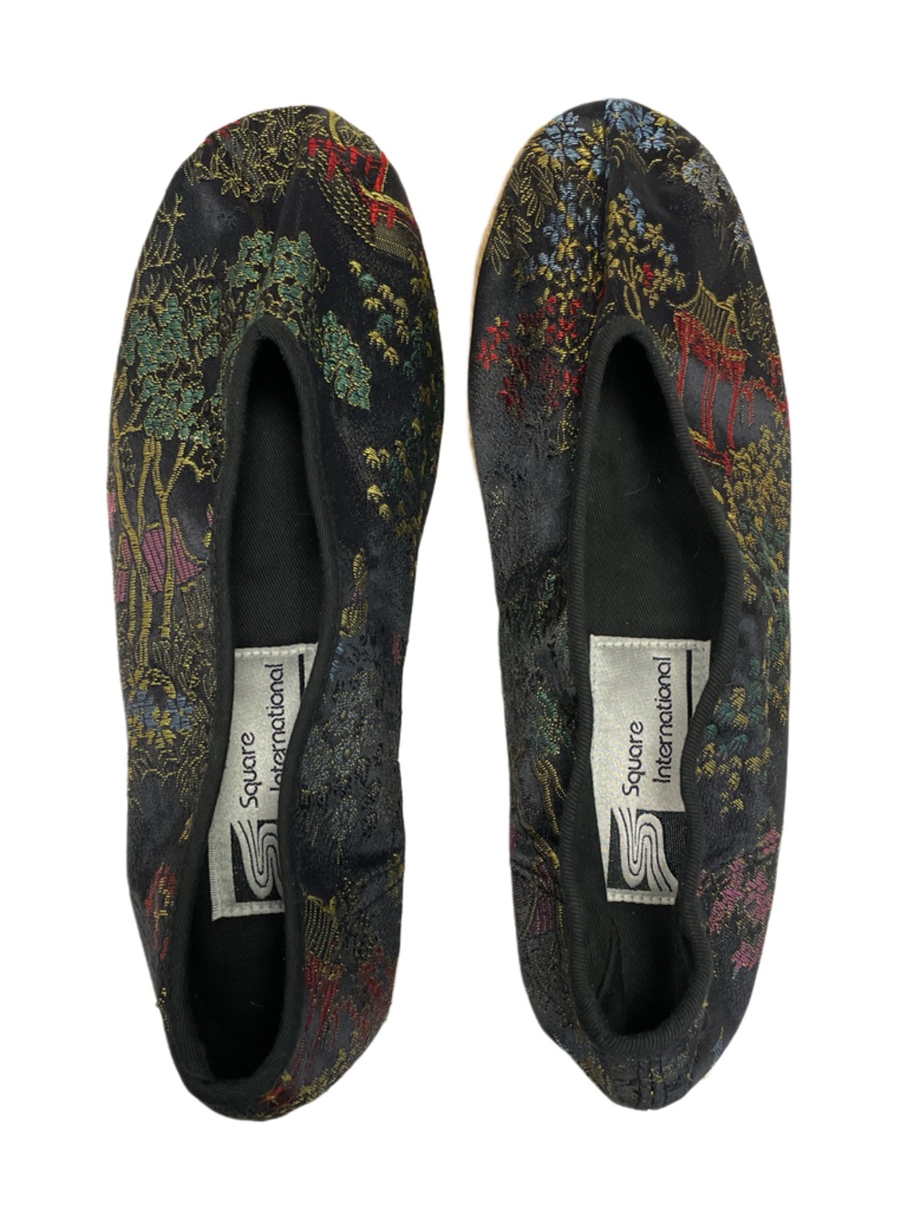 NWOT Square International Size 9 Black Brocade Espadrille Wedge Shoes